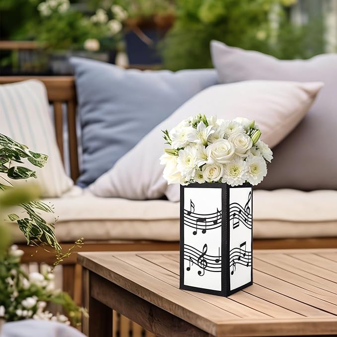 AnyDesign 8 Pcs Music Table Centerpiece Black Music Note Paper Lantern Boxes Decoration for Wedding Musical Party Photo Prop Flower Arrangement Decor