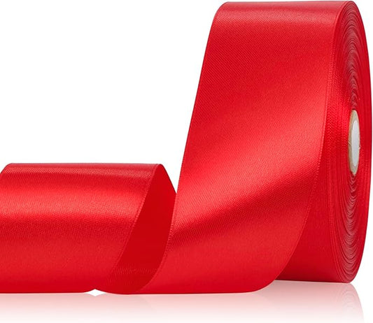 Red Ribbon 2 Inch 60 Yards, Red Christmas Satin Ribbon for Flower Bouquet, Wedding, Crafts, Gift Wrapping, Baby Shower, DIY Bows and Valentine