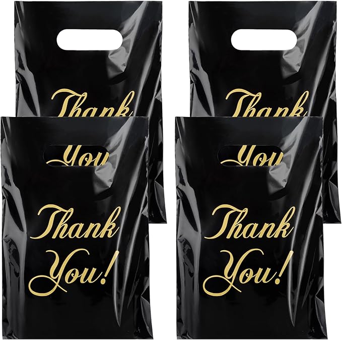 Hxezoc 50 Pieces Thank You Candy Bags Shopping Goodie Bag Plastic Treat Bags Gift Wrap with Handles Favor Bags For Birthday Party Gifts Decoration Supplies
