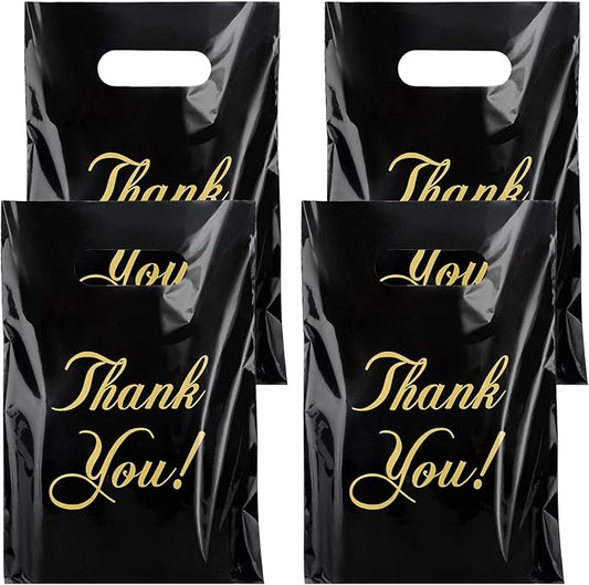 Hxezoc 50 Pieces Thank You Candy Bags Shopping Goodie Bag Plastic Treat Bags Gift Wrap with Handles Favor Bags For Birthday Party Gifts Decoration Supplies