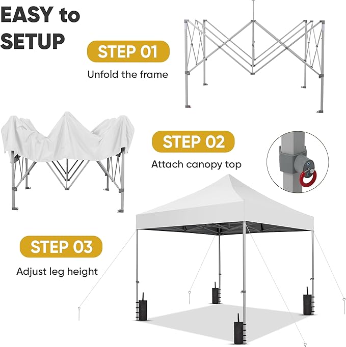 GDY 10x10 Ft Steeple Outdoor Pop Up Canopy Tent, Commercial Portable Instant Folding Gazebos, Hexagonal Tube Patio Canopies with Wheel Bag, White.