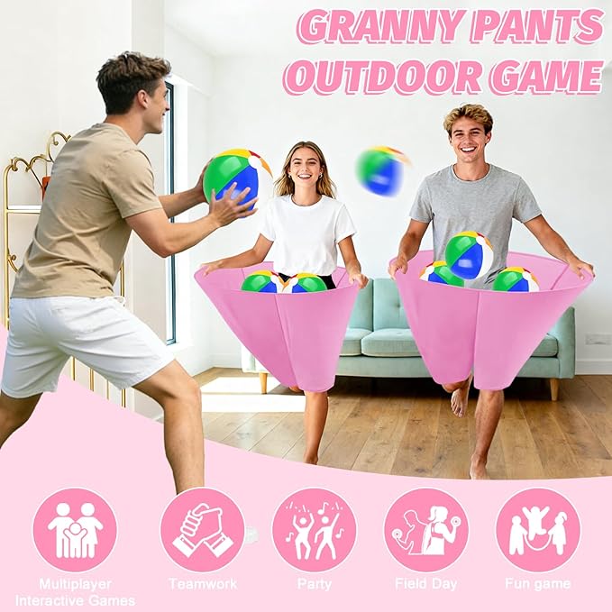 Granny Pants Game with Bouncy Balls and 1 Air Pump (Random Colors), Granny Pants Outdoor Game Baby Shower Funny Party Game for Adults & Families, Big Pants Ball Game Granny Pants Yard Game