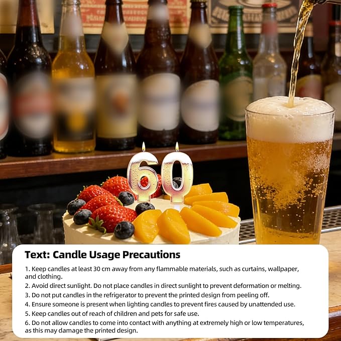 60th Birthday Cake Candles, Beer Themed Cake Numbers Decorations Funny Party Topper Supplies for Men Beer Lover Birthday Celebration Gifts (60)