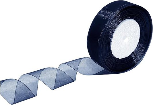 1 Inch 50 Yards Sheer Organza Ribbon Chiffon Ribbon for Gift Wrapping Wedding Bouquet Crafts (Navy Blue)