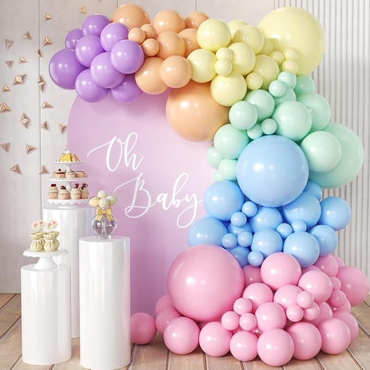 MEBAY Pastel Rainbow Balloon Arch Garland Kit, 155Pcs Multicolor Macaron Balloons for Birthday Party Baby Shower Wedding Decorations