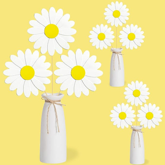 White Daisy Centerpiece Sticks 12pcs Daisy Flower Centerpieces for Table Chrysanthemum Party Decorations for Groovy Hippie Themed Wedding Birthday Party Baby Shower Supplies