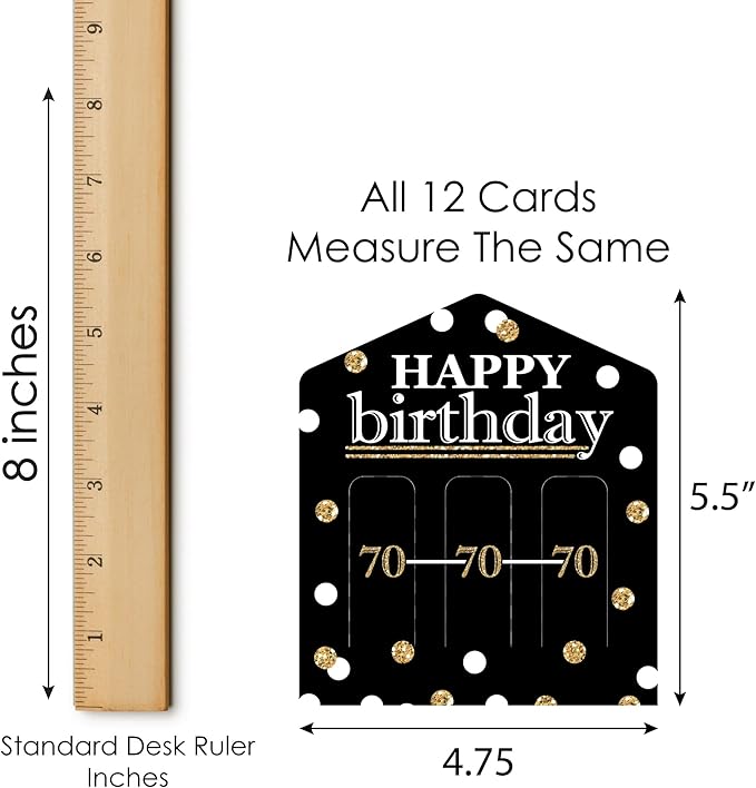 Big Dot of Happiness Adult 70th Birthday - Gold - Birthday Party Game Pickle Cards - Pull Tabs 3-in-a-Row - Set of 12