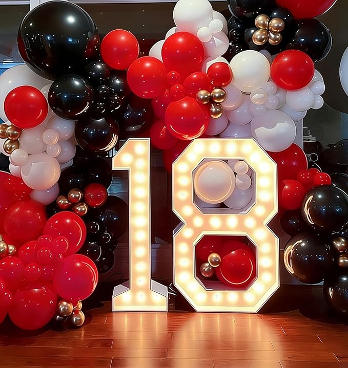 Red and Black Latex Balloons, 50Pcs 12inch Black Red White Party Balloons for Birthday,Wedding,Casino Party, Race Car Party,Graduation Decorations
