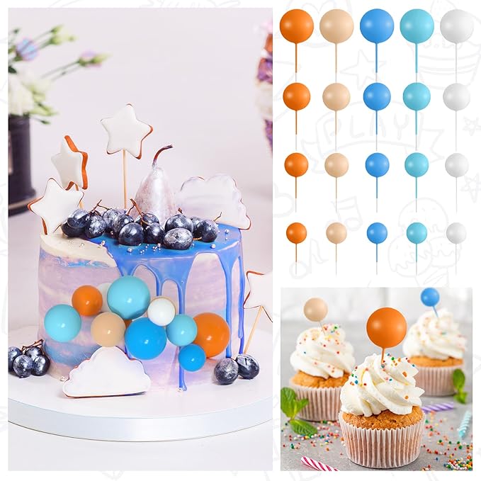 138 Pcs Balls Cake Topper Decorations Balloon Cupcake Toppers Foam Multisize Cake Topper Balls for Birthday Party Wedding Anniversary(Bright Colors)