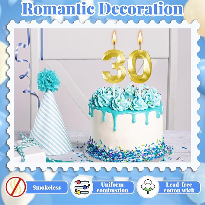 30th Birthday Candles for Cake,Birthday Decorations for Him Her,Number Candles for Cake Toppers Party Anniversary (30)