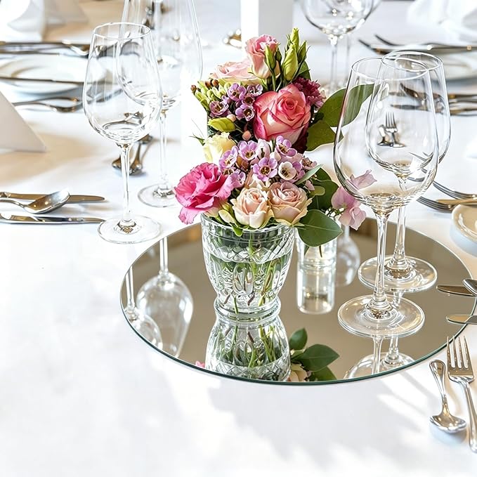 10PCS 12inch Round Mirror Centerpieces for Tables Decorations, 2mm Acrylic Circle Mirror Trays Candle Plate Mirror Tiles for Craft, Birthday Graduation Wedding Table Decorations