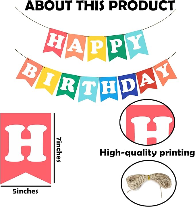 Birthday Party Decoration - Happy Birthday Colorful Banner For Women Men Boys Girls - Wall Hanging Decor for Outdoor Mantle Fireplace - Party Supplies & Decor Banner for Home Office Room - A03