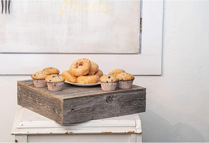 BARNWOODUSA Wood Cake Stand 15"x15" Weathered Gray Rustic Wooden Wedding Dessert Stand Vintage Sturdy 100% Reclaimed Wood