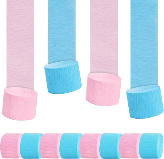 BEISHIDA 8 Rolls Pink and Blue Crepe Paper Streamers for Baby Shower Gender Reveal Party Decorations Wedding Birthday DIY Craft Paper(1.8 Inch x 82 Ft/Roll)