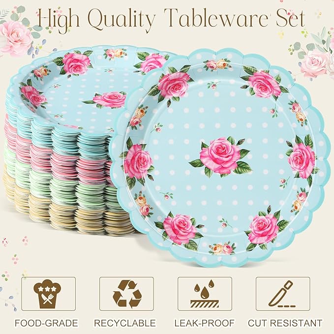 Umigy 100 Pcs Mother's Day Tea Party Decorations 7 Inch Floral Paper Plates Disposable Blossom Dessert Saucers Sets Floral Dessert Dishes for Girls Women Birthday Party Supplies