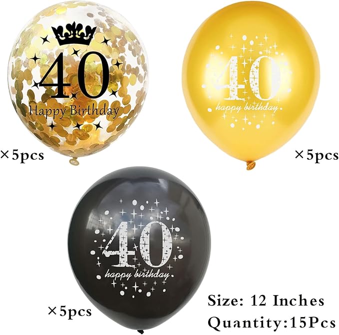 SHUNTAI 40th Birthday Balloons Black and Gold 40 Birthday Decorations for Men Women Latex Confetti Balloon 40 Years Old Theme Birthday Party Supplies 15 Pack 12 Inch(40 balloons for birthday party)