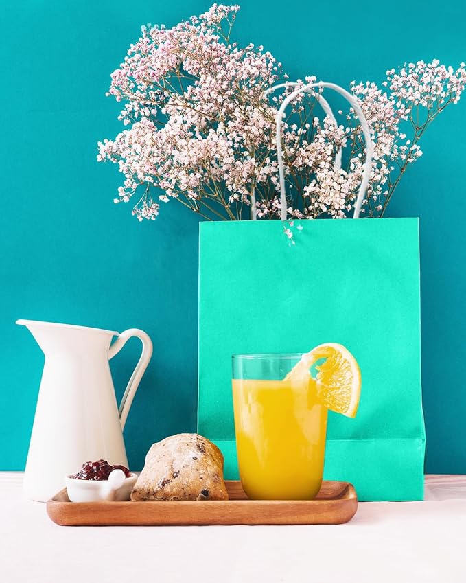 qiqee 24PCS Small Gift Bag with Handles Bulk 8.3"x6"x3" Gift Bags Light Green Bags Multiple Uses (Small Size)