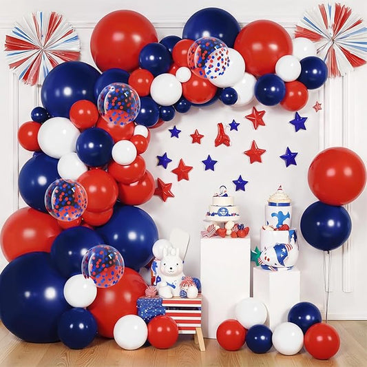 Red White and Blue Balloon Arch Kit,Red and Blue Confetti Balloon,Navy Blue Party Balloons for Birthday Graduation Ceremony New Year Anniversary Celebration Decorations