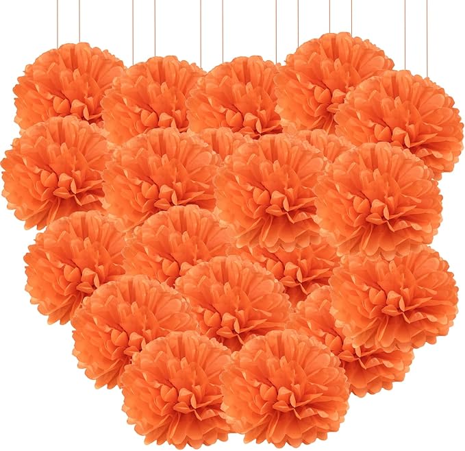 Qimoo 20pcs Red-Orange Tissue Paper Pom Poms Decorations for Party Wedding & Outdoor Use