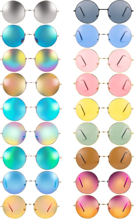 Blulu 18 Pairs Hippie Round Sunglasses for Women Men Bulk Retro Circle Hippie Glasses Metal Frame for Disco Party Accessory