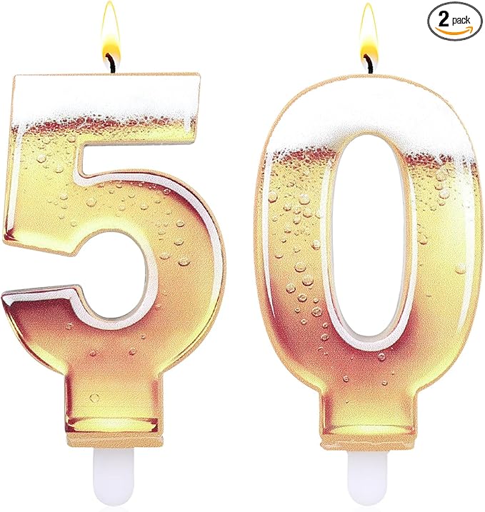 50th Birthday Cake Candles, Beer Themed Cake Numbers Decorations Funny Party Topper Supplies for Men Beer Lover Birthday Celebration Gifts (50)