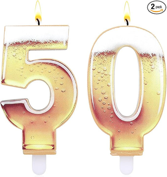 50th Birthday Cake Candles, Beer Themed Cake Numbers Decorations Funny Party Topper Supplies for Men Beer Lover Birthday Celebration Gifts (50)