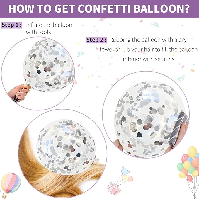 Dagelar Snow Balloons Set, Pearl Purple Blue Metallic Purple Blue Snowflake Latex Balloon with Silver Confetti Balloons for Winter Wonderland Christmas Princess Girl Birthday Baby Shower Party Decor