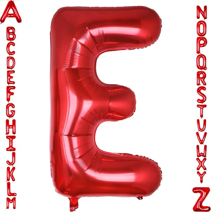 AULE red Letter Balloons E 40Inch Large Giant big Foil Mylar red E Balloon for Birthday Aniversary Party Decorations