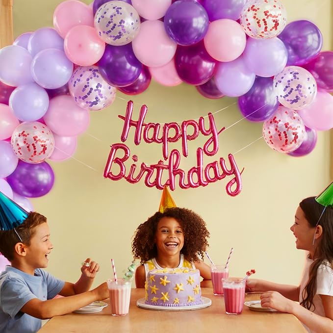 60PCS Pink and Purple Balloons,GAGAKU 12 Inch Latex Confetti Balloons, Metallic Purple Pink Latex Balloons with Ribbon, Party Balloons for Women Kids Birthday Wedding Bride Bachelorette Retirement