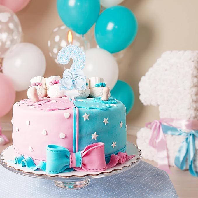Birthday Candle for Cake, Number 2, Blue, 2.76 inch, Smokeless, Modern, Number Theme
