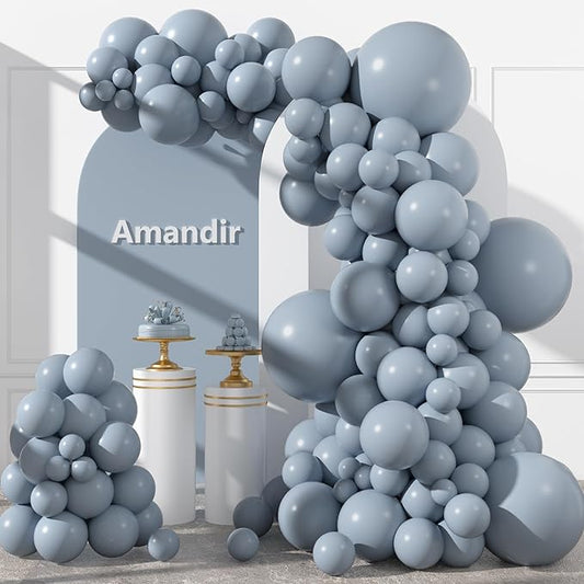 Amandir 153pcs Dusty Blue Balloons Arch Garland Kit Different Sizes 18 12 10 5 Inch Haze Pale Blue Latex Matte Balloon for Birthday Baby Shower Gender Reveal Wedding Engagements Party Decorations