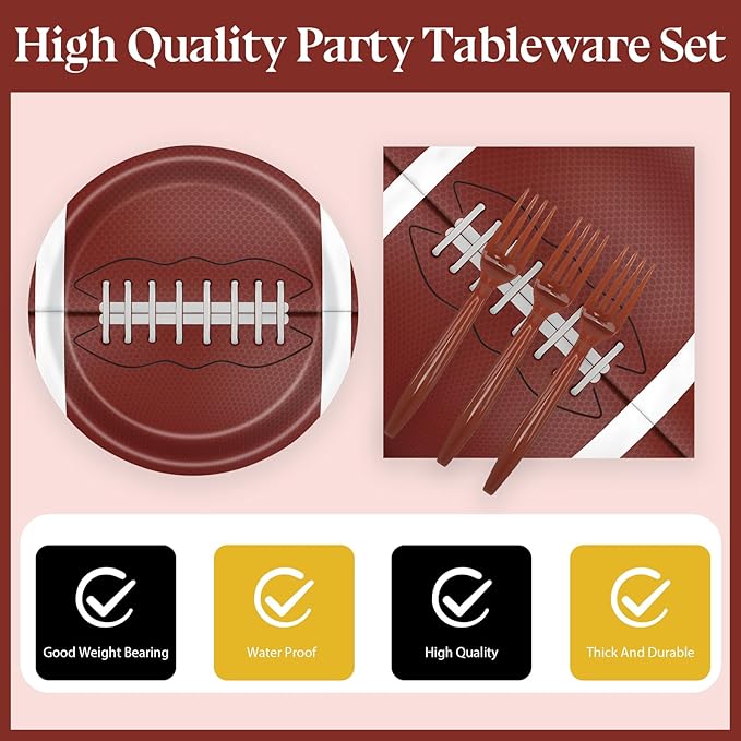 72 Pcs Football Paper Plates and Napkins, Disposable Party Plates and Napkins Tableware Set for Sports Birthday Party and Baby Shower, Serves 24