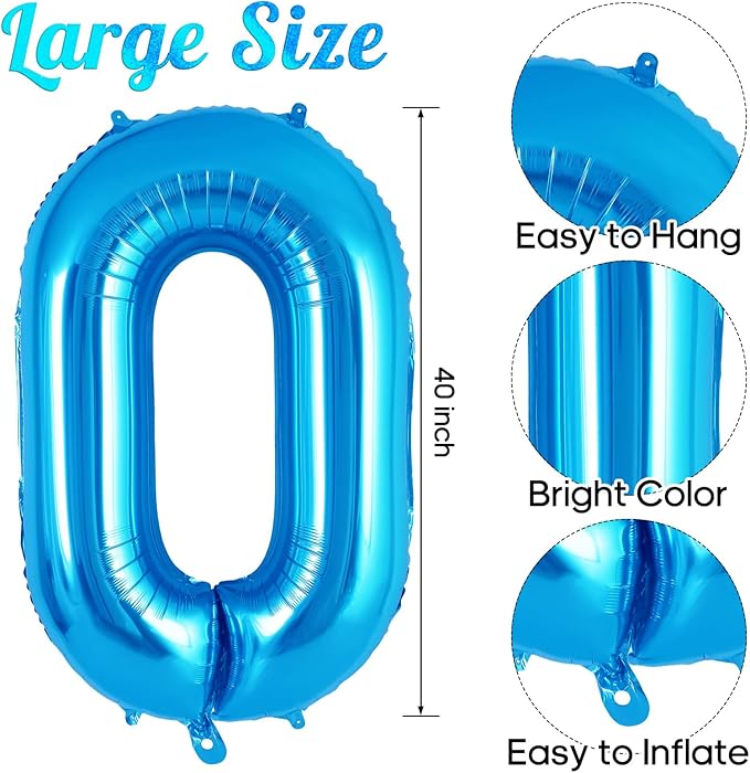 Blue Number 0 Balloon 40 Inch, Big Large Foil Helium Number Balloons, Jumbo Giant Mylar Number 0 Balloons for Birthday Party Decorations Supplies Anniversary Celebration