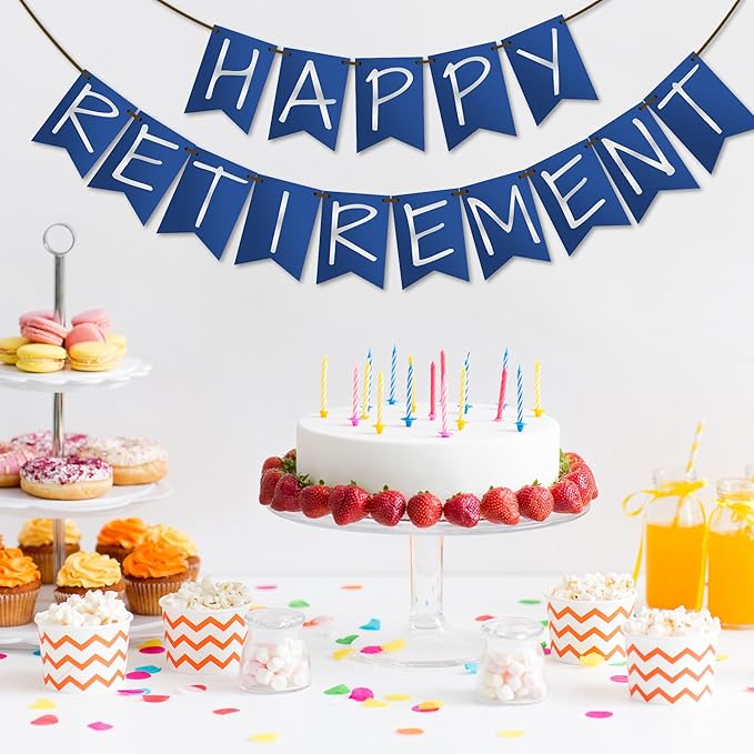 Retirement Party Decoration - Happy Retirement Blue & Silver Banner For Coworks Women Men - Wall Hanging Decor for Outdoor Mantle Fireplace - Farewell Party Supplies & Decor Banner for Home Office-A04