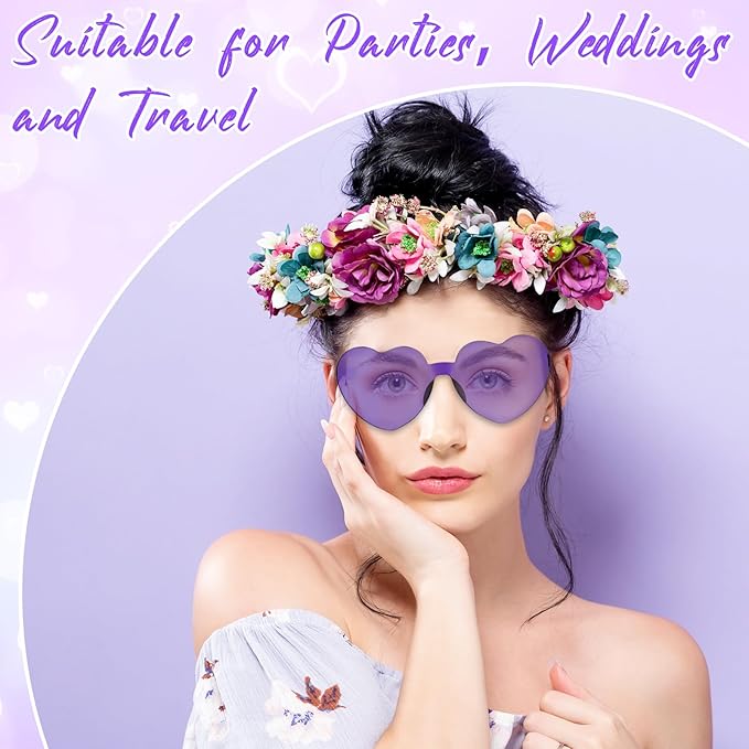 14 Pack Heart Shaped Sunglasses for Women Rimless Heart Glasses Bulk Mardi Gras Candy Color Sunglasses for Party