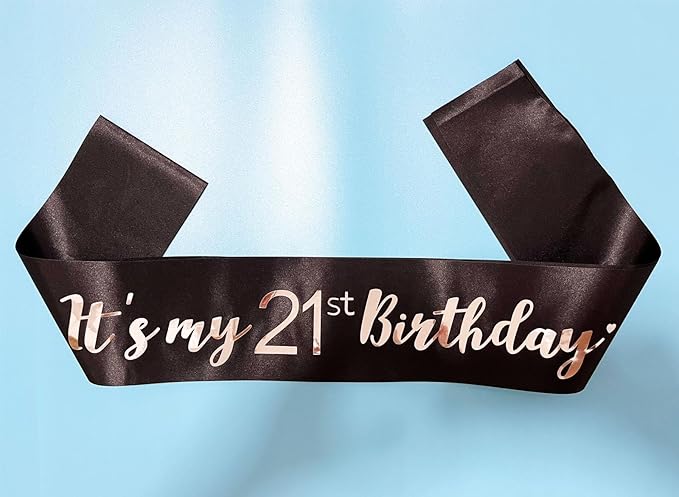 It's My 21st Birthday Sash Black, Birthday Girl Sash Gifts Party Decorations and Supplies, Black with Silver