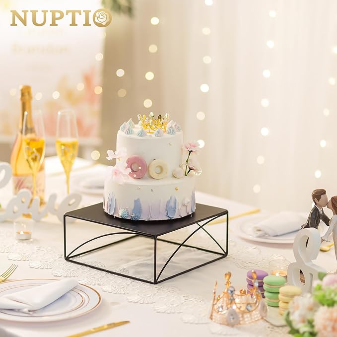NUPTIO Cake Stand Cupcake Display Metal Dessert Pedestal Stands Food Riser Black Display Plate for Party Halloween Birthday Event Kitchen Table Baby Shower Square Buffet Vase Plant Stand