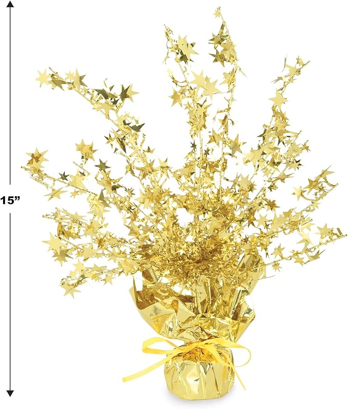 Beistle Star Gleam 'N Burst Centerpiece, 15", Gold Metallic Foil Table Decoration for Birthdays, Weddings, New Year's Parties, Awards Night and Special Events