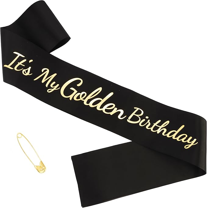 It's My Golden Birthday Sash - Black Satin with Gold Foil Golden Birthday Sash for Women Funny Party Favor Supplies Accessories Gifts for Girls