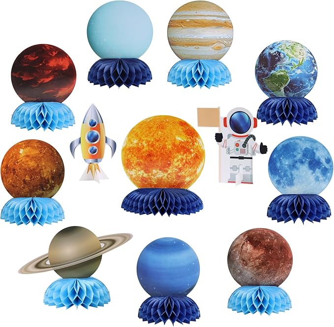 SUNBEAUTY 12 PCS Solar System Theme Honeycomb Centerpieces for Table Topper Outer Space Party Supplies Space Themed Party Decorations Space Birthday Decorations Galaxy Party Decorations