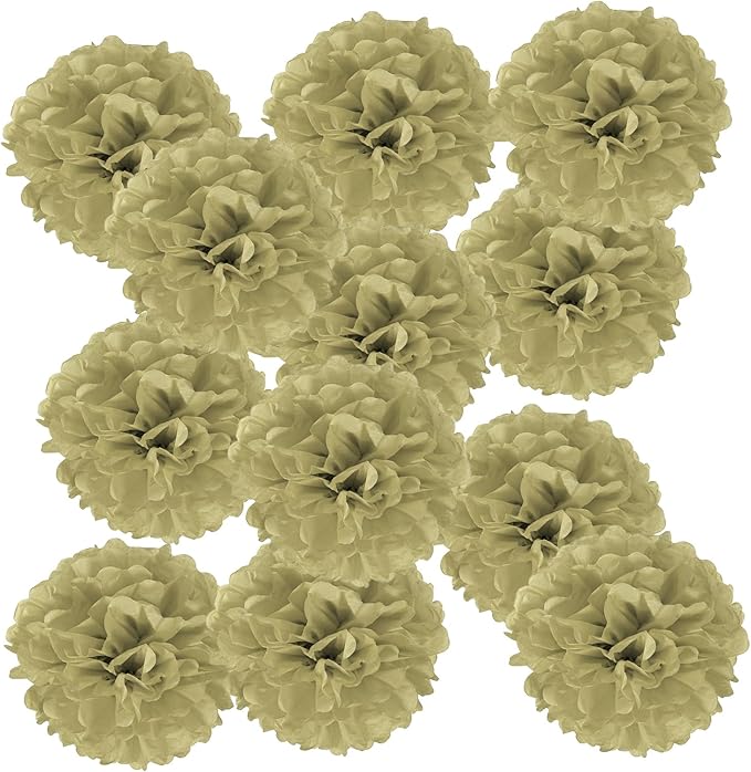 PATIKIL 8inch Tissue Paper Pom Poms, 12PCS Pom Poms Paper Flowers Ball Tissue Paper Flowers for Wedding Bridal Shower Birthday Bachelorette Party Backdrop Decoration, Gold