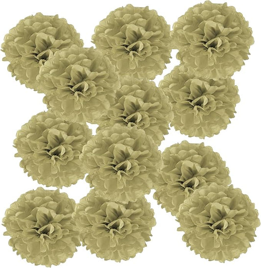 PATIKIL 14inch Tissue Paper Pom Poms, 12PCS Pom Poms Paper Flowers Ball Tissue Paper Flowers for Wedding Bridal Shower Birthday Bachelorette Party Backdrop Decoration, Gold