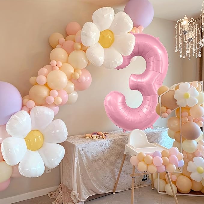 Pastel Pink 3 Balloons, 40 Inch Large Light Pink Foil Number Balloons 0-10, Self-Sealing 3rd Birthday Balloon for Girls Women Anniversary Baby Shower Princess Party Decorations Supplies