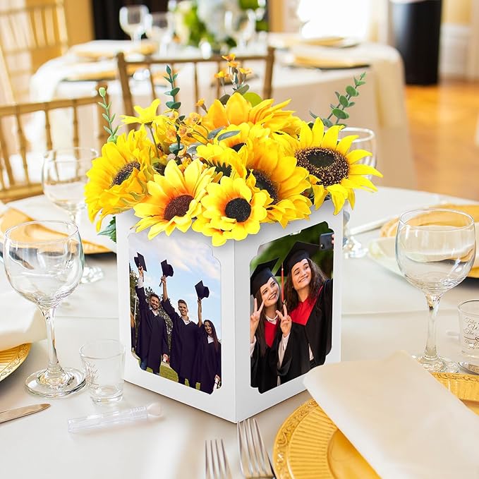 Spiareal 6 Pcs Graduation Box Centerpieces for Table 6/7 Inch Photo Frame Display Congrats Grad Party Favor Gift Picture Table Box Photo Props Frame for Graduation Decoration(White)