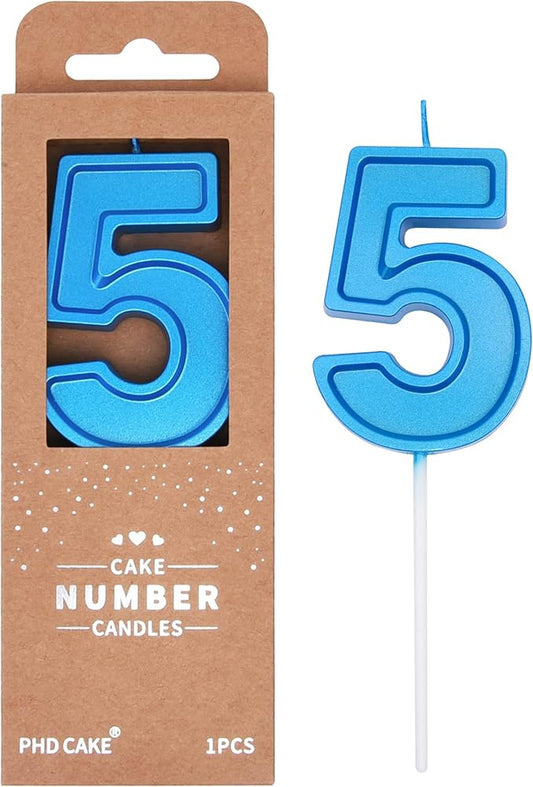 PHD CAKE 2.76 Inch Luxe Blue 5 Number Birthday Candles, Blue Number Candles, Cake Number Candles, Party Celebration