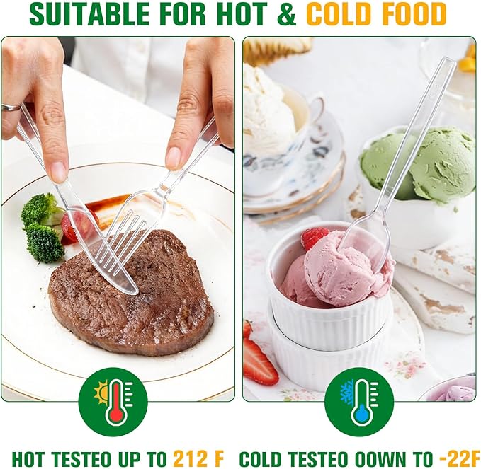 1200 Count Plastic Silverware Heavy Duty,Clear Disposable Plastic Utensils Set,500 Forks, 500 Spoons,200 Knives,BPA-Free, Heat Resistant PlasticCutlery, Plasticware Bulk for Catering & Events, Daily