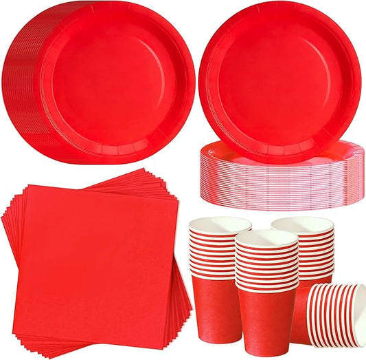 Red Party Plates Set, 120-Piece Disposable Dinnerware for 40 Guests, Heavy-Duty 7-inch Paper Plates, Cups & Napkins for Christmas, Valentines Day, Anniversary, Birthday