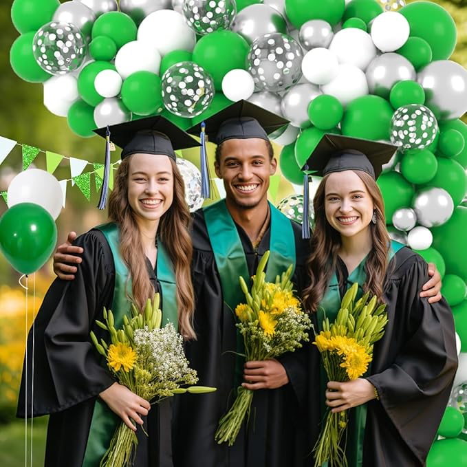 Green White Silver Balloon Arch Garland Kit - 122PCS Green White Balloons Metallic Silver Balloons St. Patrick's Balloons for Green Birthday Baby Shower Wedding Retirement Graduation Party Decorations