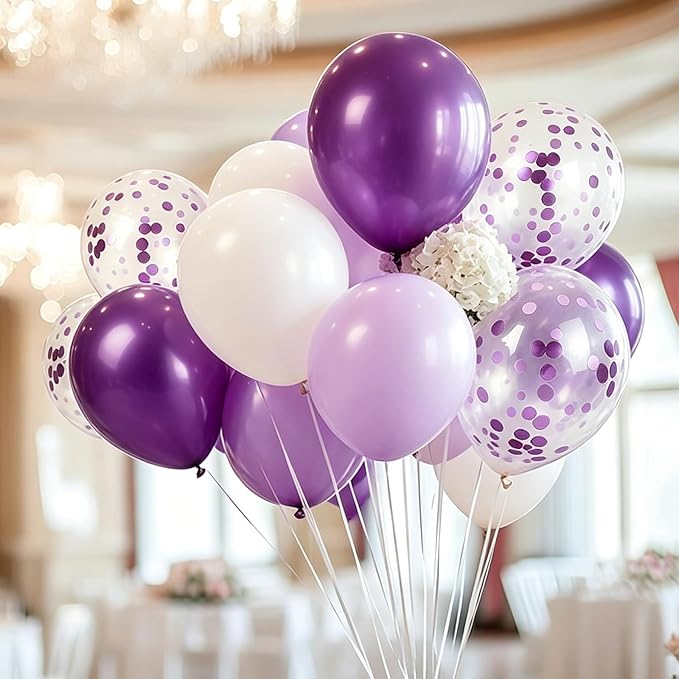 Lavender Balloons Pearl White and Purple Balloons, 60 Pcs 12 Inch Latex Balloons with 1 Ribbon, Light Purple Balloon for Birthday Wedding Baby Shower Bridal Shower Party Decorations