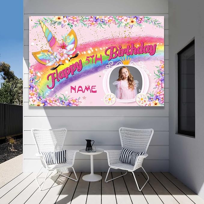 Custom Unicorn Rainbow Happy Birthday Party Decorations Supplies Personalized Unicorn Rainbow Birthday Backdrop Banner(6x9ft)